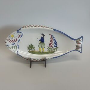 Henriot Quimper Keraluc 16” Long Fish Platter with Breton Woman France Plate